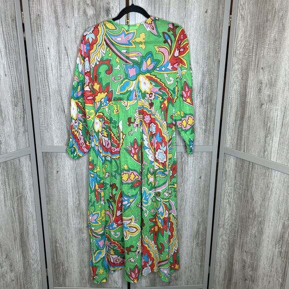 Boden Maxi Dress Green Color Floral Print Long Balloon Sleeves Size 2P NWT - Picture 8 of 8